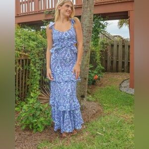 New Simply Southern Vacation Southern Paisley Turle Pineapple Maxi blue dress XL